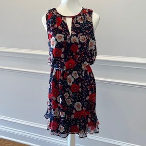 Greylin Navy Blue Dress with Red and White Flower Pattern Size Small